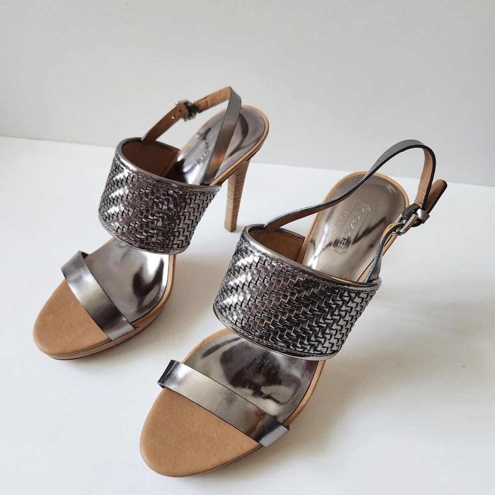 NIB Coach Steffi Pewter Metallic High Heel Sandal - Picture 2 of 5